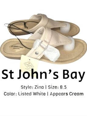 St. John's Bay Women's Slip-On Toe-Post Zina Sandals — Cream